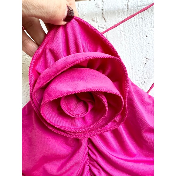 NWT Showpo Teagan Bodycon Ruched Asymmetric Strap Rosette Midi Dress Mulberry 2 - Picture 4 of 8